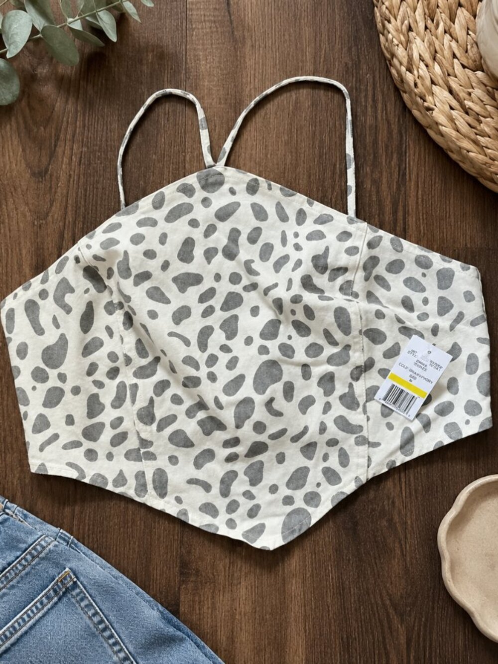 LE LIS Animal Print Corset Crop Top | NWT | Size M | Taupe & Cream